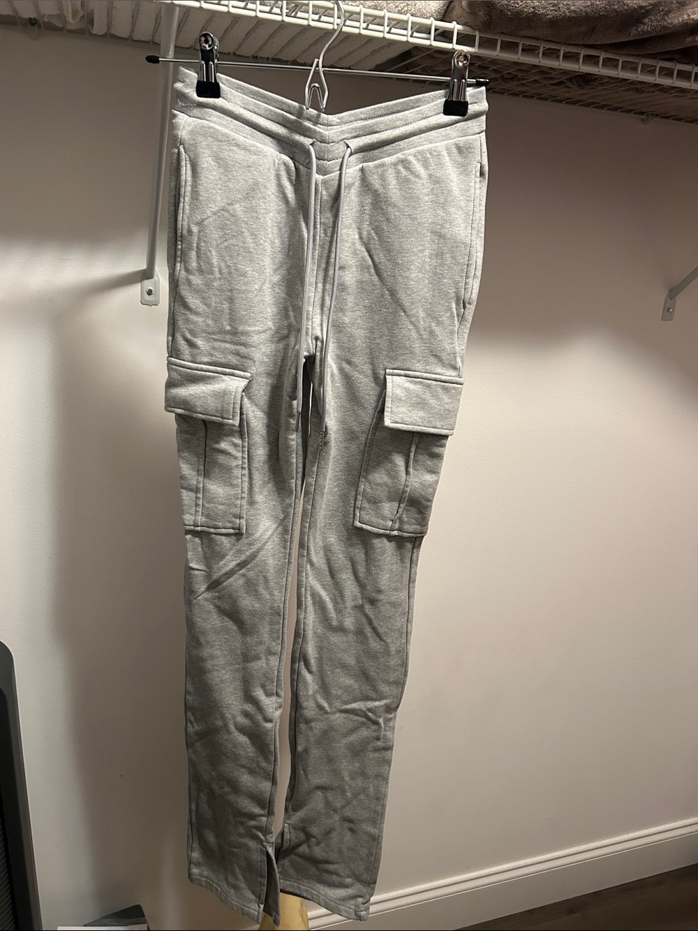 Women's Light Gray Cargo Joggers with Drawstring Waist - Picture 5 of 7